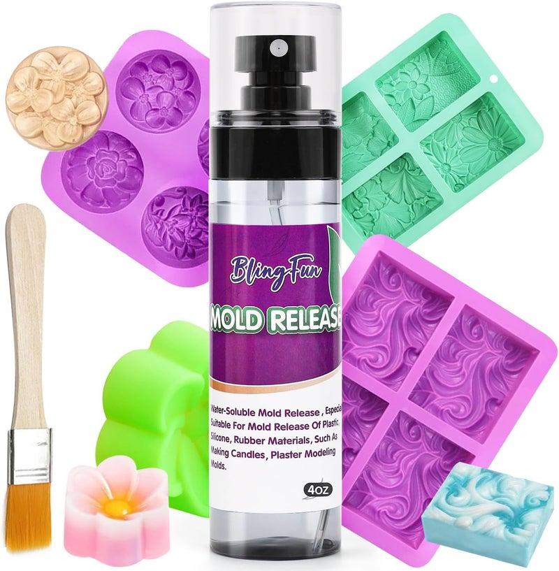 Blingfun Mold Release Spray for Candle Making & Epoxy - Uniform Coverage Fast Drying Non-Stick, Professional Grade Silicone Based Release Agent, Easy to Clean Extends Mold Life - Image 1